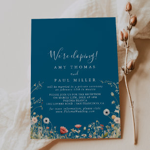 Navy Boho Wildflower Elopement Receptie Kaart