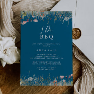 Navy Boho Wildflower I Do BBQ Engagement Party Kaart