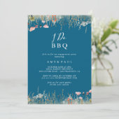 Navy Boho Wildflower I Do BBQ Engagement Party Kaart (Staand voorkant)