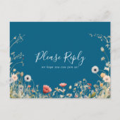 Navy Boho Wildflower Menu Keuze RSVP Briefkaart (Voorkant)