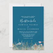 Navy Boho Wildflower Nuestra Boda Wedding Kaart (Voorkant)