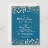 Navy Boho Wildflower Vrijgezellenfeest Tea Party Kaart (Voorkant)