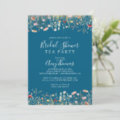 Navy Boho Wildflower Vrijgezellenfeest Tea Party Kaart (Staand voorkant)