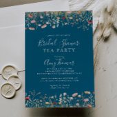 Navy Boho Wildflower Vrijgezellenfeest Tea Party Kaart