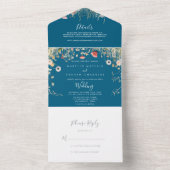 Navy Boho Wildflower Wedding All In One Uitnodiging (Binnen)