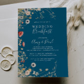 Navy Boho Wildflower Wedding Breakfast Kaart
