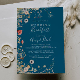 Navy Boho Wildflower Wedding Breakfast Kaart