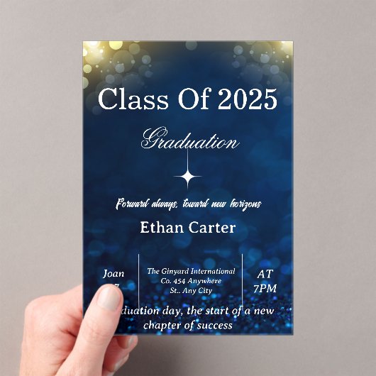 Navy Bokeh Graduation Invitation Acryl Uitnodigingen (Insitu (Draagbaar))