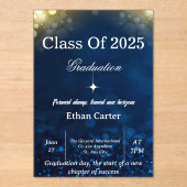 Navy Bokeh Graduation Invitation Acryl Uitnodigingen (Voorkant)