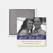 Navy Bold Banner Foto Save The Date Magnet (Voorkant / Achterkant)