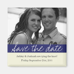 Navy Bold Banner Foto Save The Date Magnet