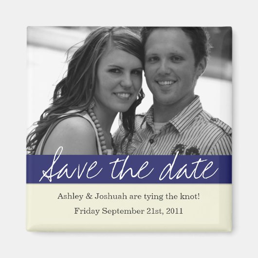 Navy Bold Banner Foto Save The Date Magnet (Voorkant)