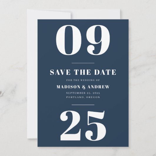 Navy Bold Typografie Save the Date (Voorkant)
