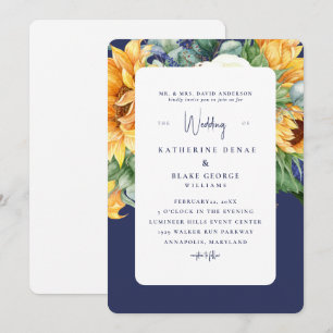 Navy Bold Zonnebloemen Toscaanse bruiloft Kaart