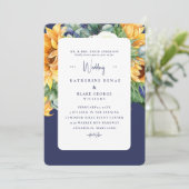 Navy Bold Zonnebloemen Toscaanse bruiloft Kaart (Staand voorkant)