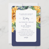 Navy Bold Zonnebloemen Toscaanse bruiloft Kaart (Voorkant)