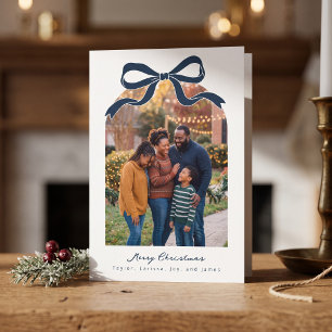 Navy Boog Frame Prettig Kerstmis Familie Foto Feestdagen Kaart