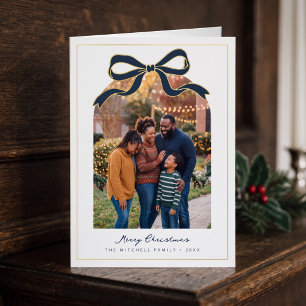 Navy Boog Ontwerp Prettig Kerstmis Familie Foto Folie Feestdagenkaart