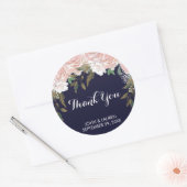 Navy bord roze bloemig dank u stickers bruiloft (Envelop)