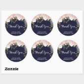 Navy bord roze bloemig dank u stickers bruiloft (Vel)