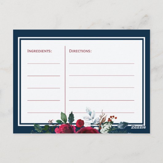 Navy bordeaux bloemenbruid om receptkaart te zijn briefkaart (Achterkant)