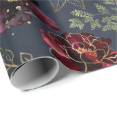 Navy Bordeaux Jewel Tone Burgundy Peony Wedding Cadeaupapier (Rol Hoek)