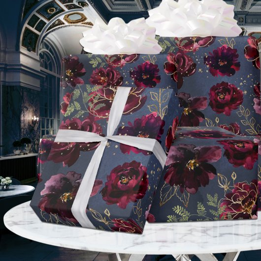 Navy Bordeaux Jewel Tone Burgundy Peony Wedding Cadeaupapier