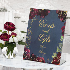 Navy Bordeaux Jewel Tones Wedding Reclamebord Met Voetstuk