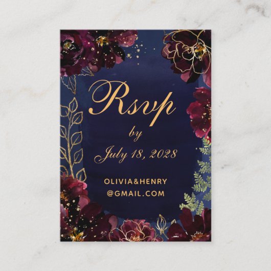 Navy Bordeaux Online RSVP met Details Kaart Visitekaartje (Voorkant)