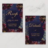 Navy Bordeaux Online RSVP met Details Kaart Visitekaartje (Voorkant / Achterkant)