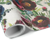 Navy Bordeaux Peonies Blooming Garden Wrapping Pap Cadeaupapier (Rol Hoek)