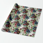 Navy Bordeaux Peonies Blooming Garden Wrapping Pap Cadeaupapier (Uitgerold)