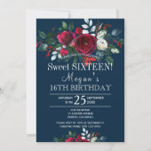 Navy bordeaux pioenen winter bloemenzoet zestien kaart (Voorkant)