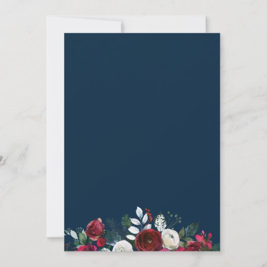 Navy bordeaux pioenen winter bloemenzoet zestien kaart (Achterkant)