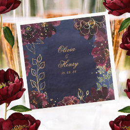 Navy Bordeaux Wedding 5 Inch Square Cocktail Servet