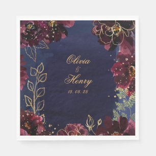 Navy Bordeaux Wedding 6 Inch Square Luncheon Servet