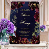Navy Bordeaux Wedding Gold Folie Uitnodiging