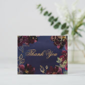 Navy Bordeaux Wedding Hartelijk dank RSVP Kaartje (Staand voorkant)