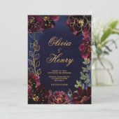 Navy Bordeaux Wedding Kaart (Staand voorkant)