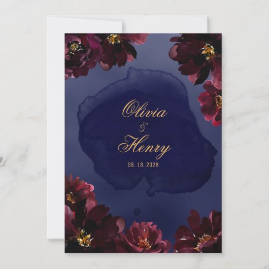 Navy Bordeaux Wedding Kaart (Achterkant)