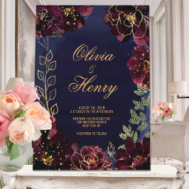 Navy Bordeaux Wedding Kaart