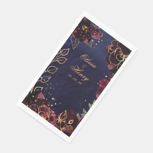 Navy Bordeaux Wedding Servet (Hoek)