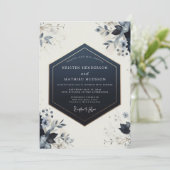 Navy Botanical Bloom Wedding Kaart (Staand voorkant)