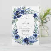 Navy Botanical Bloom Wedding Kaart (Staand voorkant)
