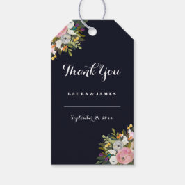 Navy Botanical Dank u Bruiloft Gift Labels Cadeaulabel