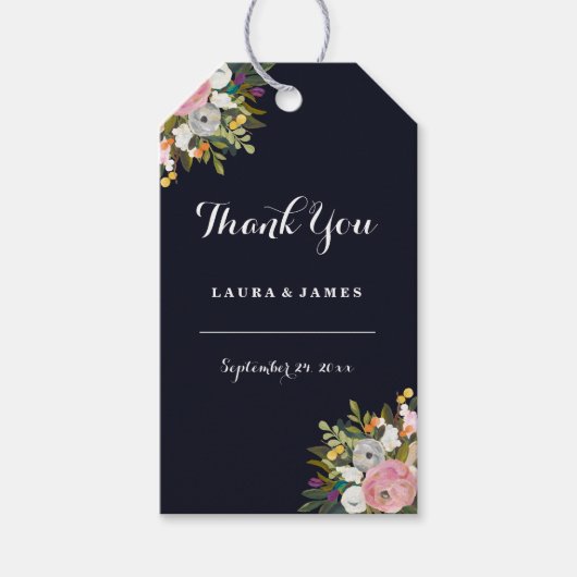 Navy Botanical Dank u Bruiloft Gift Labels Cadeaulabel (Voorkant)
