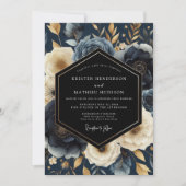 Navy Botanical Opulent Wedding Kaart (Voorkant)