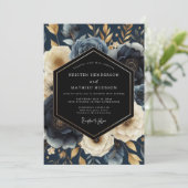 Navy Botanical Opulent Wedding Kaart (Staand voorkant)