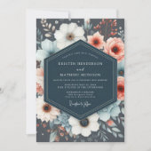 Navy Botanical Romance Wedding Kaart (Voorkant)