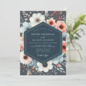 Navy Botanical Romance Wedding Kaart (Staand voorkant)